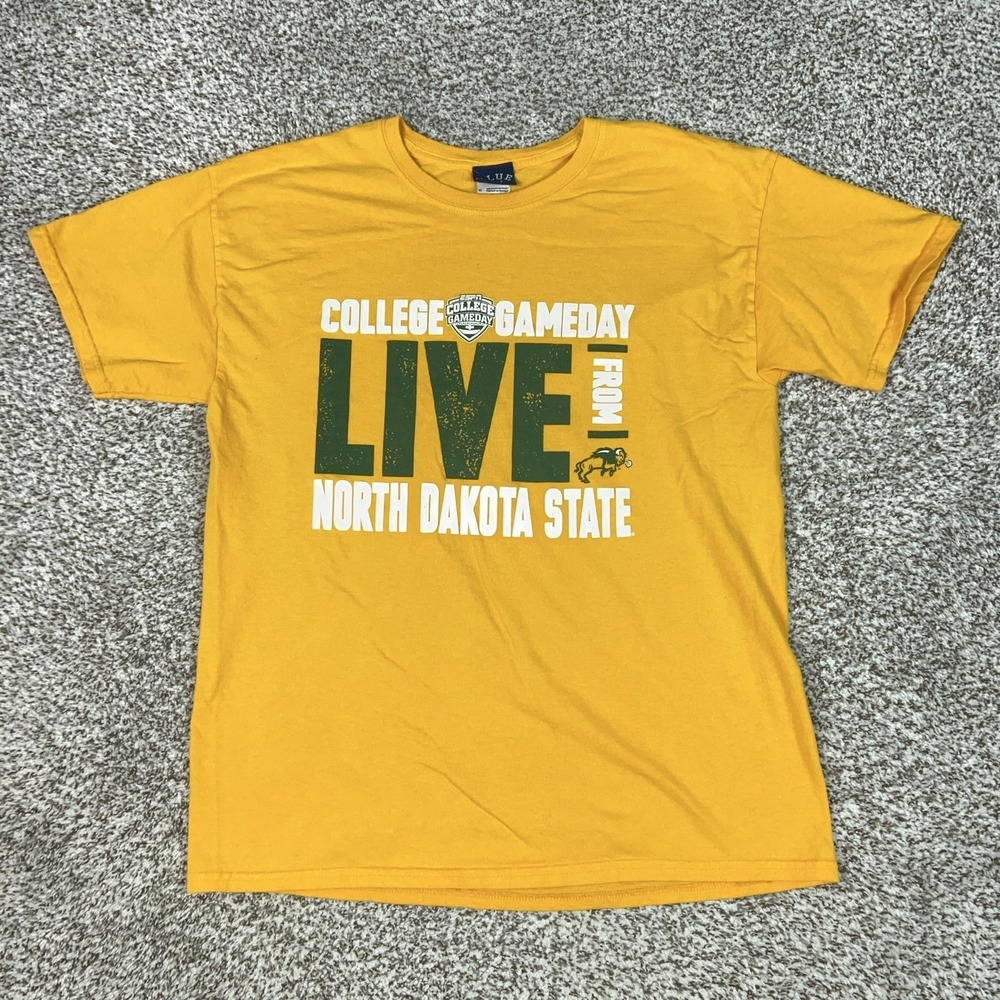 North Dakota State Bison Shirt Mens Large Gold NCAA Football Blue 84 Tee T ESPN
